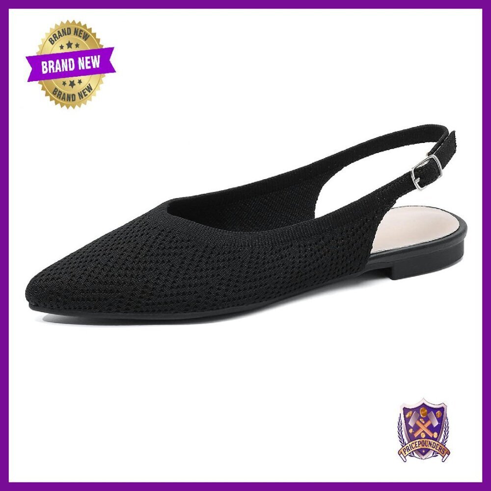 Knit Slingback Flats Pointed Toe Adjustable Buckle Comfortable Walking Shoes